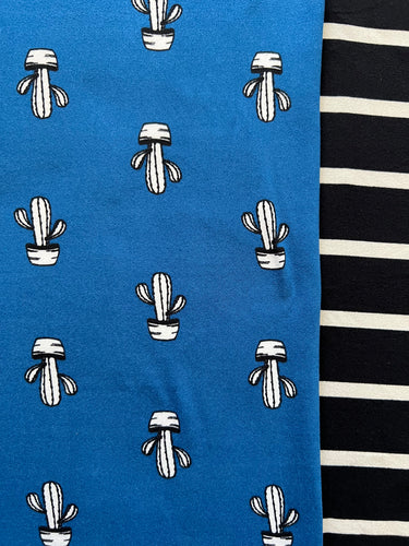 NEW Indigo Blue Cactus & Black and Off White Stripe